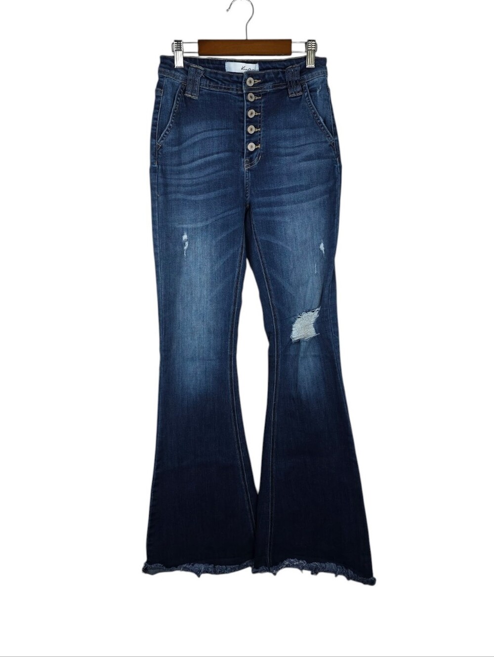 KanCan Sian Jeans Womens 3/25 Regular Fit Flared Blue Mid Rise Dark Wash Denim